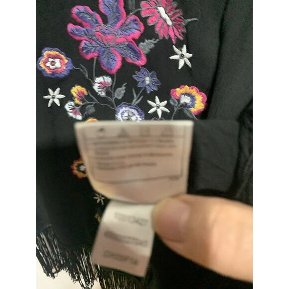 ARIAT Fringe Tunic Women's L Black Embroidered Boho Chic Native American Cowgirl - Picture 7 of 11